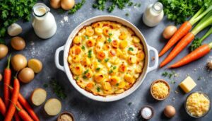 Gratin de pommes de terre, poireaux et carottes : fondant, délicieusement doré et ultra facile à préparer