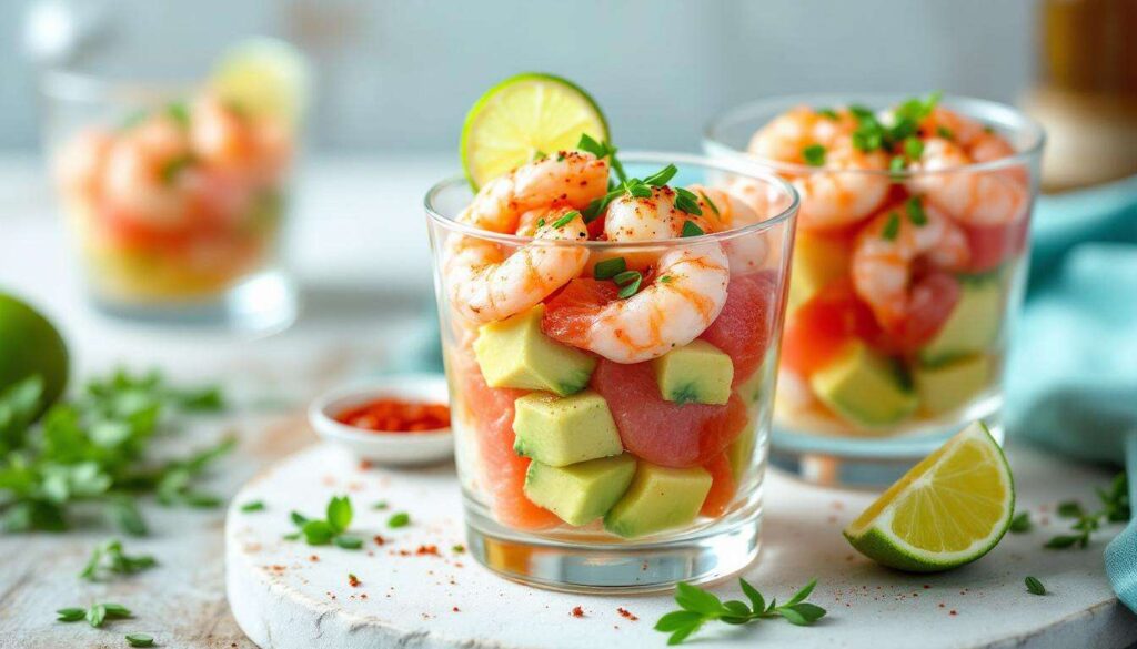 Verrines crevettes-pamplemousse façon cocktail : une entrée fraîche, prête à l’avance