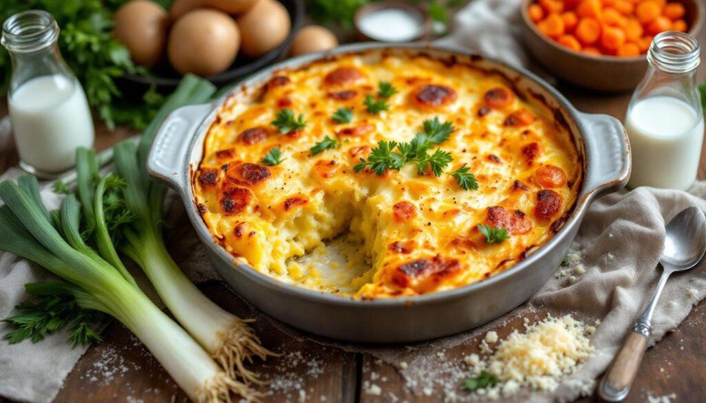 Gratin de pommes de terre, poireaux et carottes : un délice fondant, doré et ultra facile à cuisiner