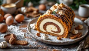 Bûche à la crème de marrons, fondante et croquante