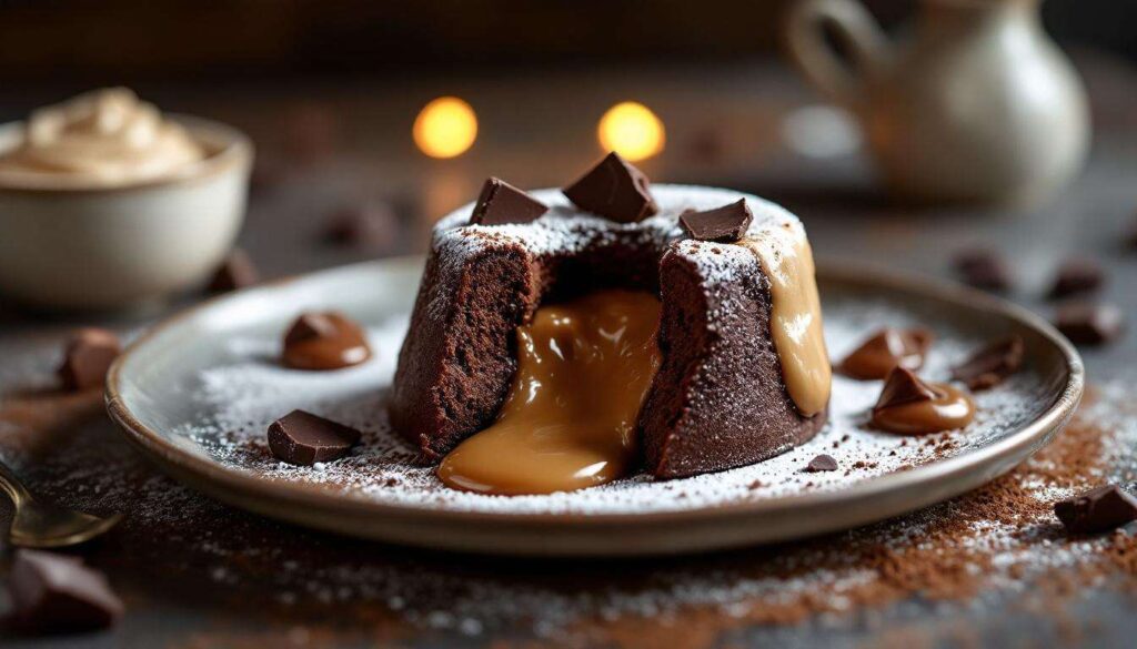 Ce moelleux au chocolat cache un cœur de crème de marrons brûlant qui explose sous la cuillère dès la première bouchée
