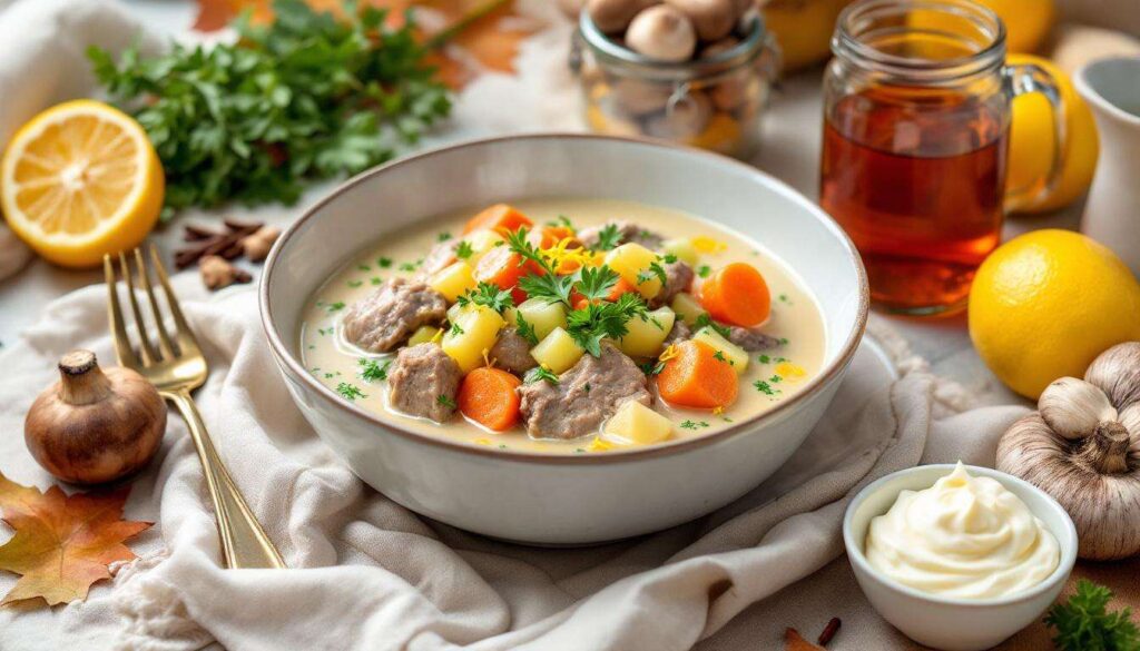 Blanquette de veau : viande fondante, légumes tendres et sauce crème‑citronnée pour un dîner d’automne réconfortant