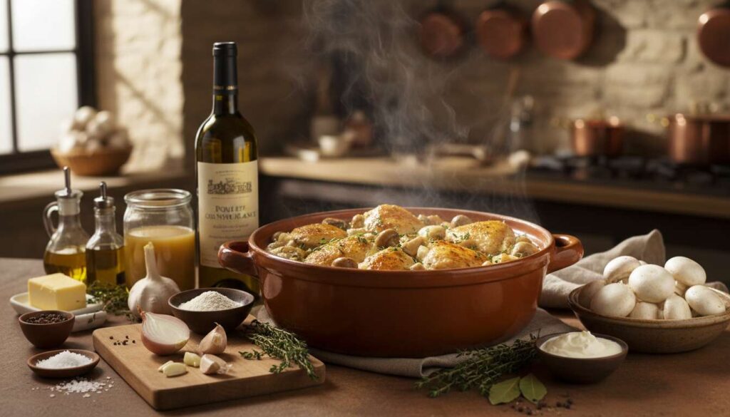 Poulet au vin blanc : recette mijotée savoureuse maison