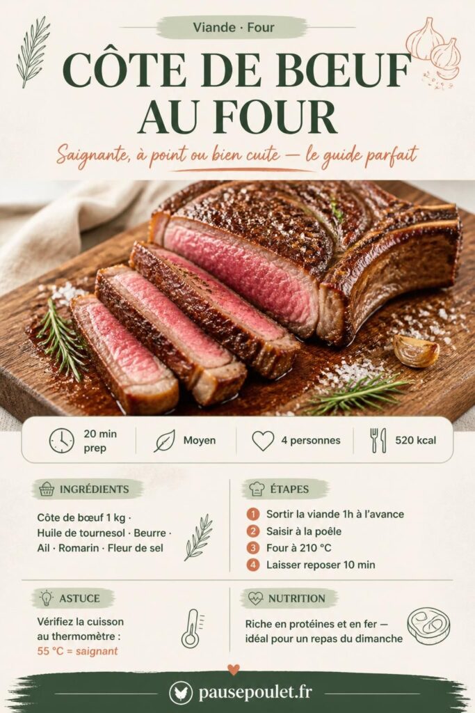 Épingle Pinterest : côte de bœuf au four dorée et juteuse, guide de cuisson complet