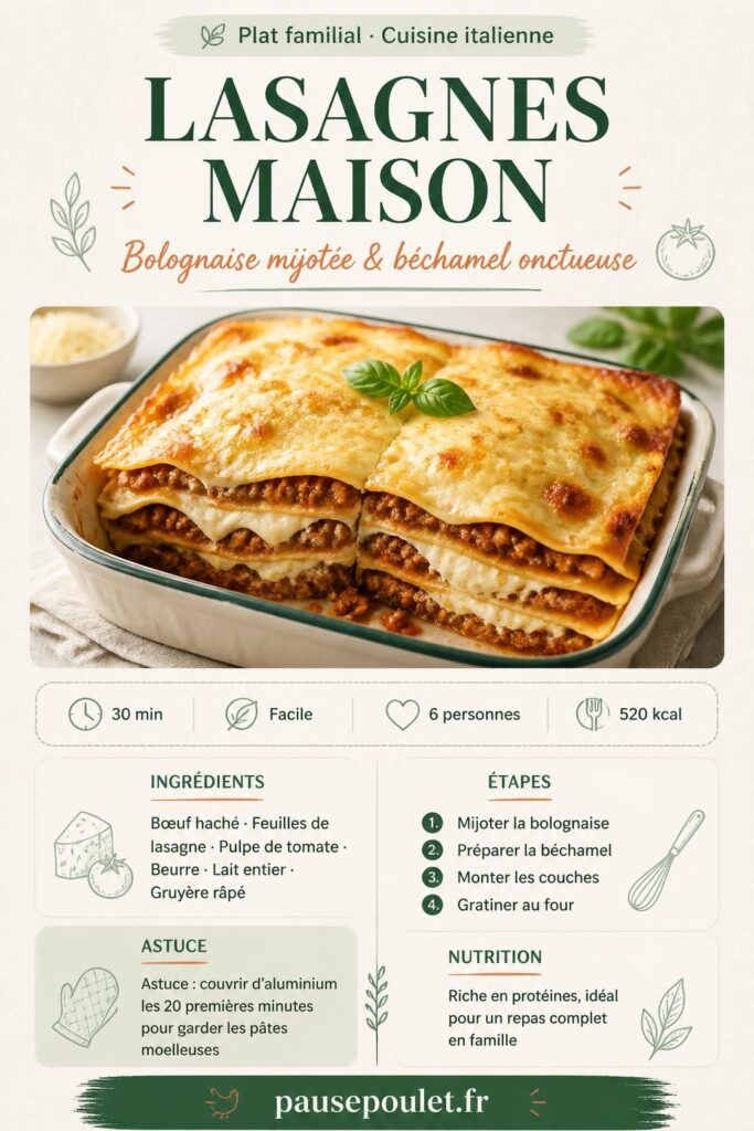 Lasagnes maison à la bolognaise, gratin doré au gruyère, recette inratable sur pausepoulet.fr