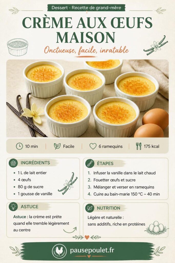 Crème aux œufs maison dans des ramequins, recette facile au four au bain-marie